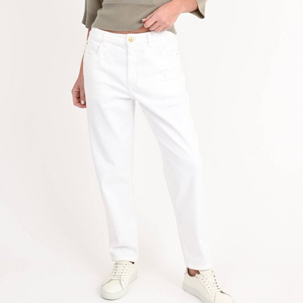 Brunello Cucinelli Monili Jeans White Denim Baggy Taper Leg Size 8